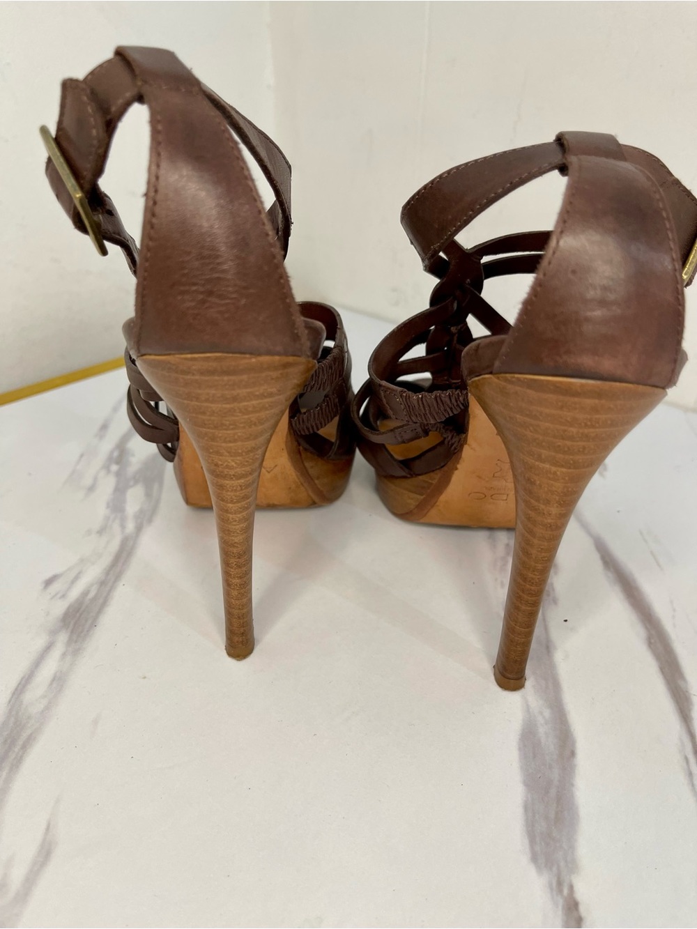Aldo Brown Strappy High Heel Sandals with Intricate Design Sz EU 37/ US 6.5-7 - Picture 6 of 12